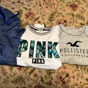 Junior Womens Large Lot Of 3 Hollister Pink Sweatshirt & Adidas Hoodie